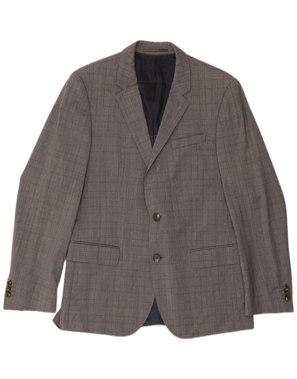 Hugo Boss Mens 2 Button Blazer Jacket EU 48 Medium Grey Check Virgin Wool