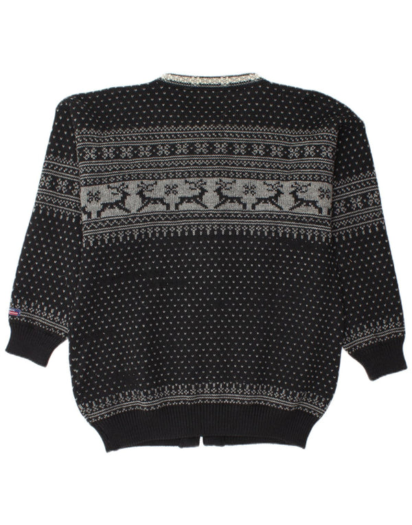 Ανδρικό πουλόβερ ζακέτα Norwool Medium Black Fair Isle New Wool