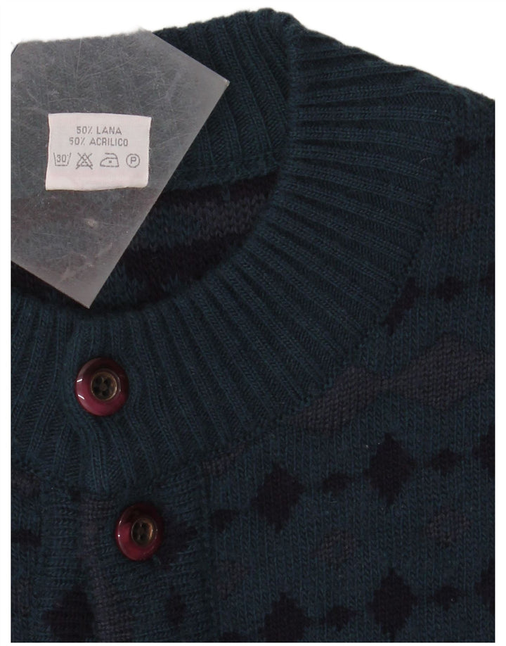 BERNARDINI Ανδρική ζακέτα πουλόβερ Μεσαίο Μπλε Argyle/Diamond Wool