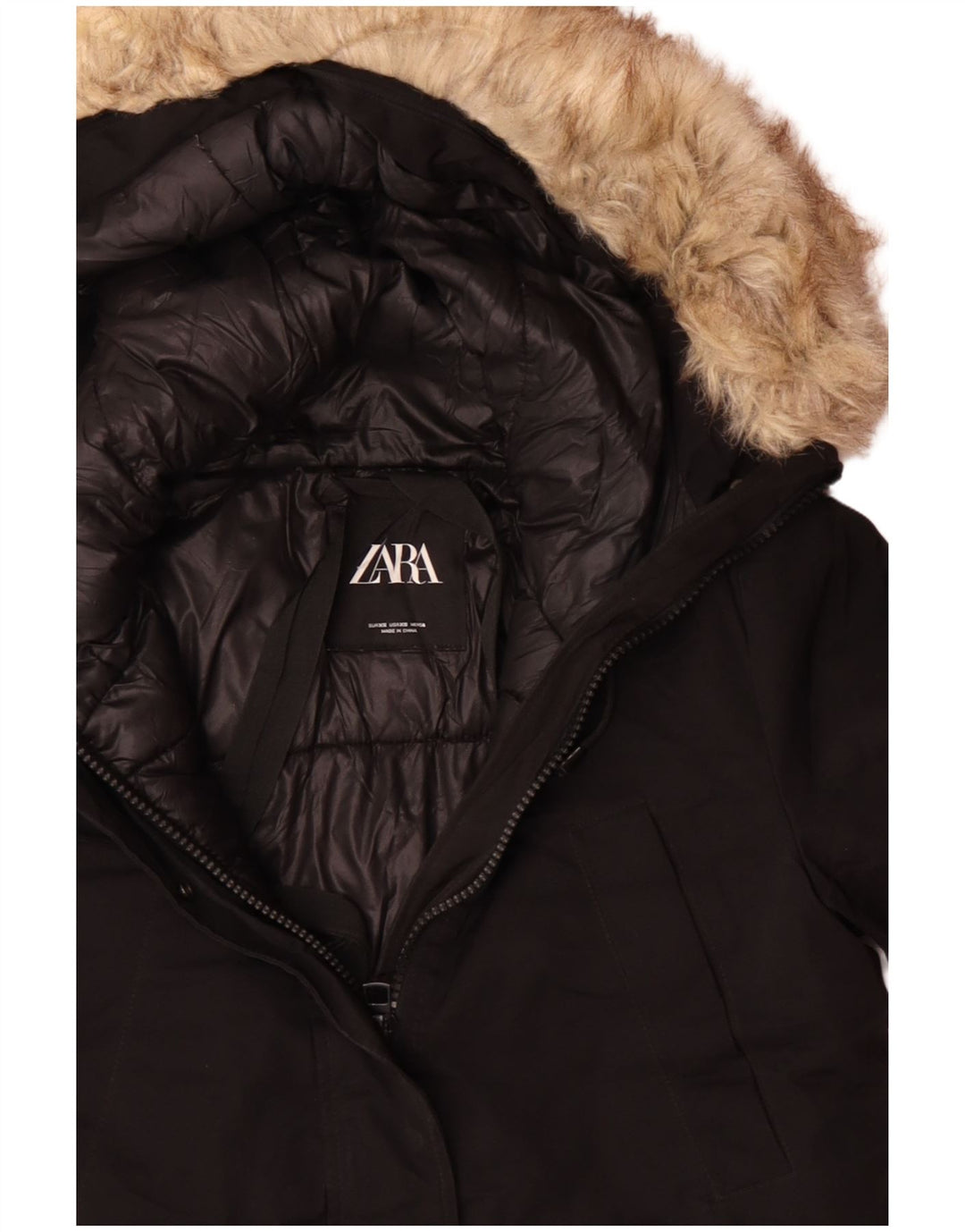 Zara Γυναικείο μπουφάν Parka με κουκούλα μεγάλου μεγέθους UK 6 XS μαύρο πολυεστέρα
