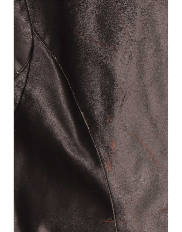 VINTAGE Γυναικείο Δερμάτινο Παλτό UK 14 Medium Black Leather