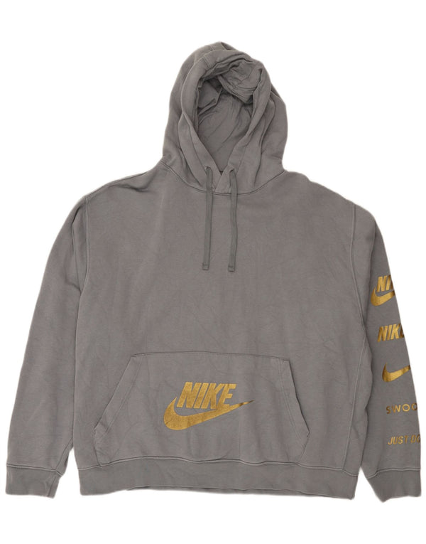 Nike Womens Swoosh Graphic Oversized Hoodie Jumper UK 20 2XL Grey Sports