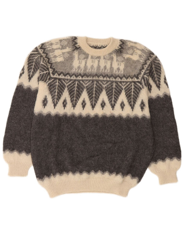 Vintage ανδρικό πουλόβερ με λαιμόκοψη Small Grey Fair Isle