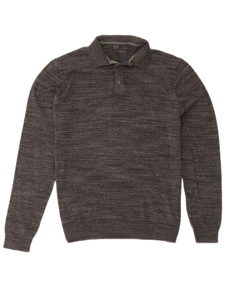 Marks & Spencer Ανδρικό πουλόβερ με λαιμό polo βαμβακερό μεσαίο γκρι