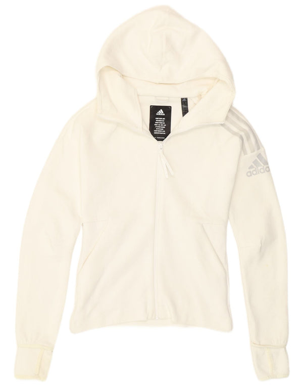 Γυναικείο πουλόβερ Adidas με φερμουάρ UK 4/6 XS Λευκό βαμβακερό