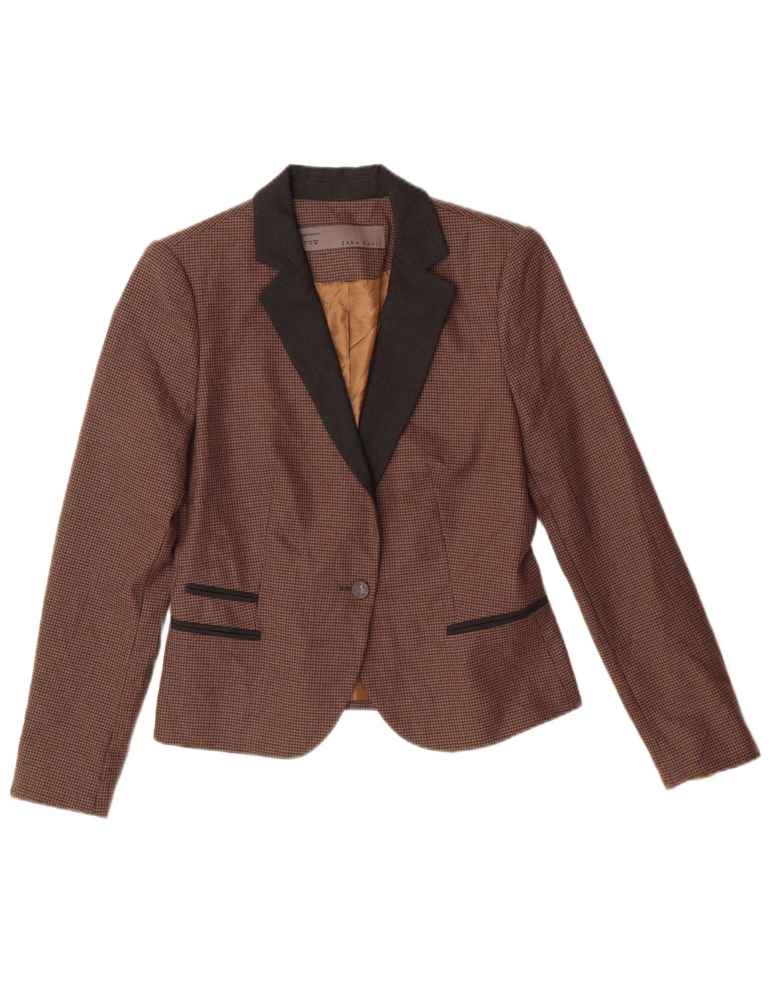 Zara Γυναικείο Basic Blazer Jacket UK 12 Medium Brown Houndstooth Classic