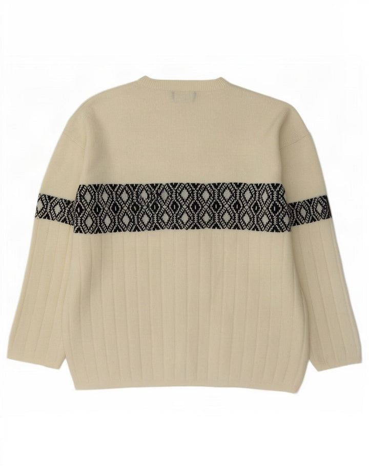Ανδρικό πουλόβερ Charly Boat Neck Jumper Μεγάλο σε λευκό γεωμετρικό μαλλί