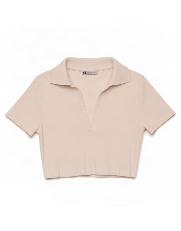 Zara Γυναικείο πουκάμισο πόλο Crop UK 12 Medium White