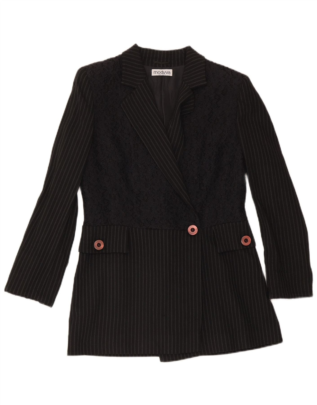 Modyva Γυναικείο Μπουφάν Blazer 1 Κουμπί IT 42 Μαλλί μεσαίο μαύρο ριγέ