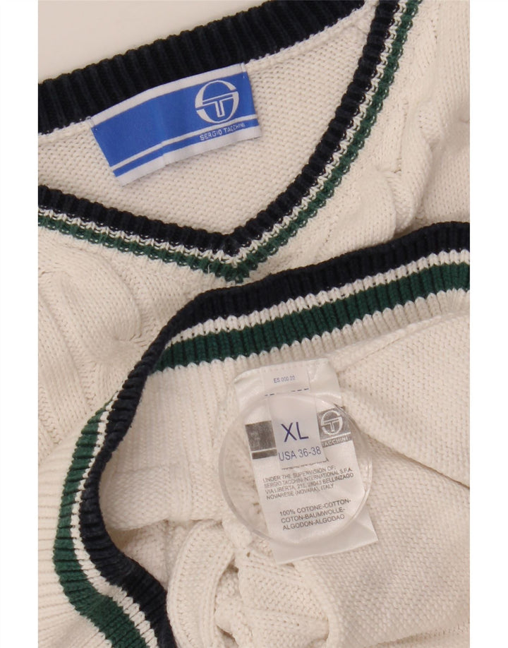 Sergio Tacchini Ανδρικό πουλόβερ με V λαιμόκοψη XL Λευκό βαμβακερό
