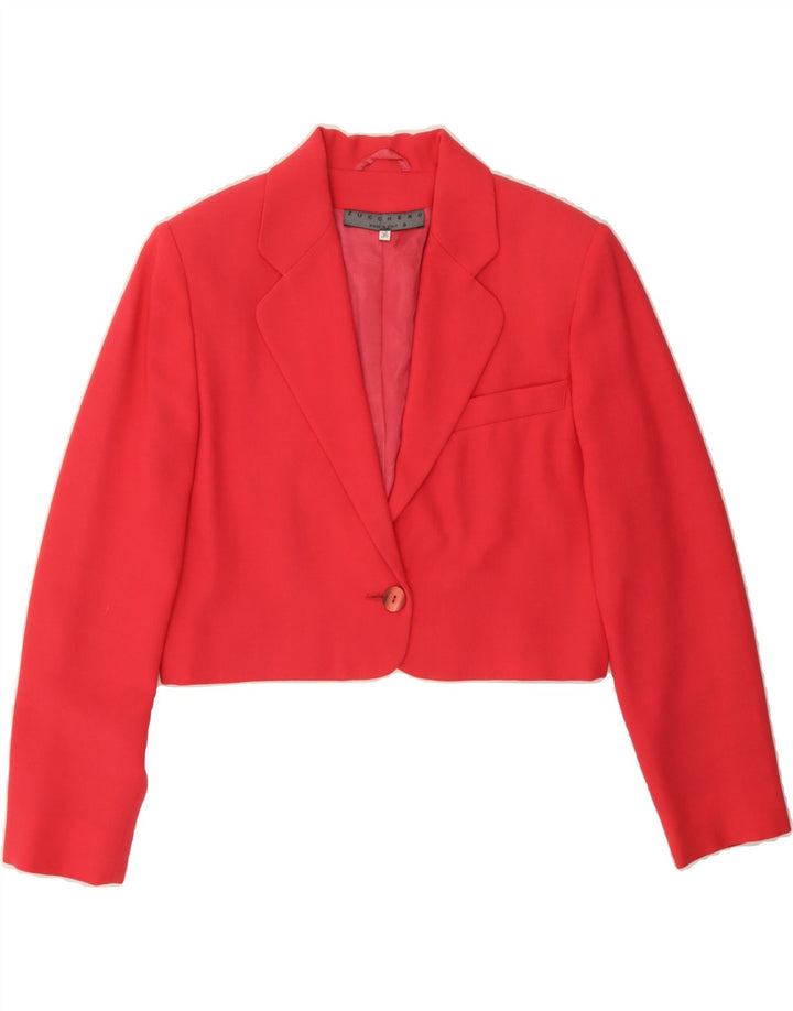 VINTAGE Womens Oversized Crop 1 Button Blazer Jacket EU 36 Small Red Wool Vintage Vintage and Second-Hand Vintage from Messina Hembry 