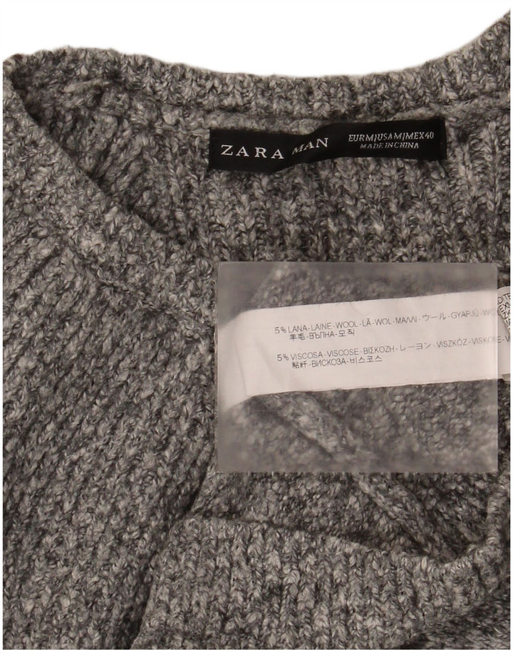 Ανδρικό πουλόβερ Zara Boat Neck Jumper Μαλλί μεσαίου γκρι