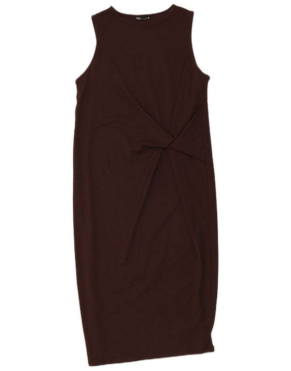 Zara Γυναικείο Αμάνικο Βασικό Φόρεμα UK 10 Small Brown