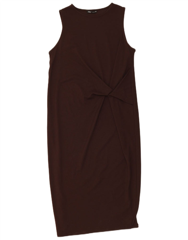 Zara Γυναικείο Αμάνικο Βασικό Φόρεμα UK 10 Small Brown
