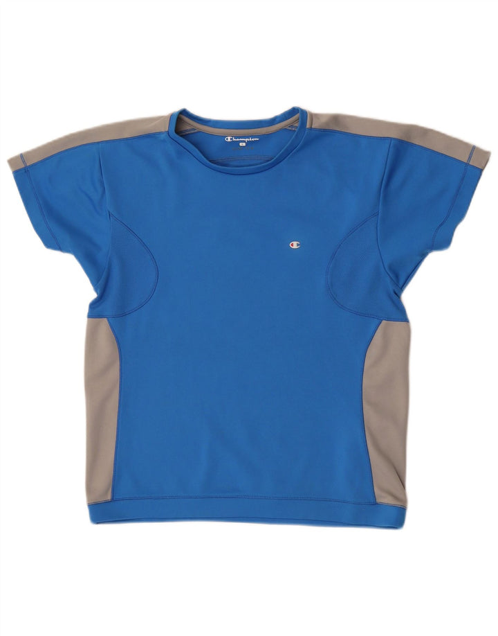 Champion Γυναικείο T-Shirt Top UK 14 Large Blue Colourblock Πολυεστέρας