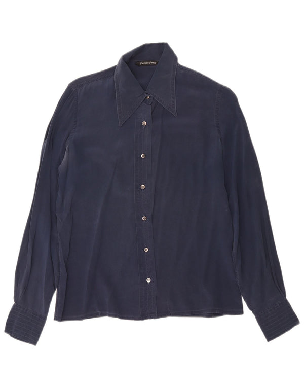 Vintage Γυναικείο Πουκάμισο Μπλούζα IT 48 XL Navy Blue Silk