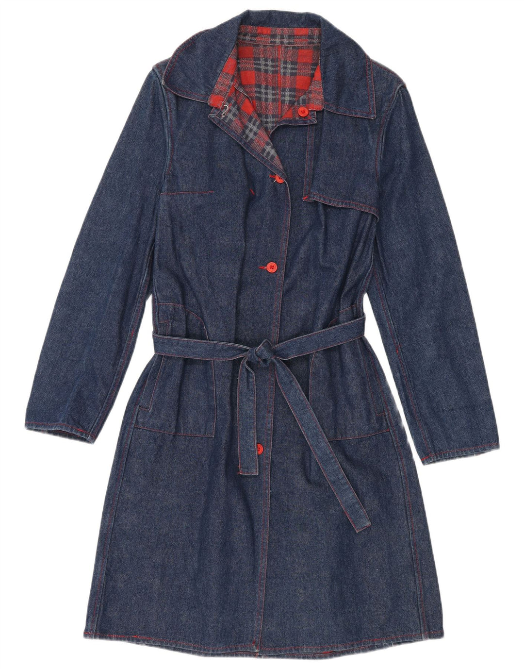 VINTAGE Γυναικείο Τζιν Παλτό UK 14 Medium Navy Blue