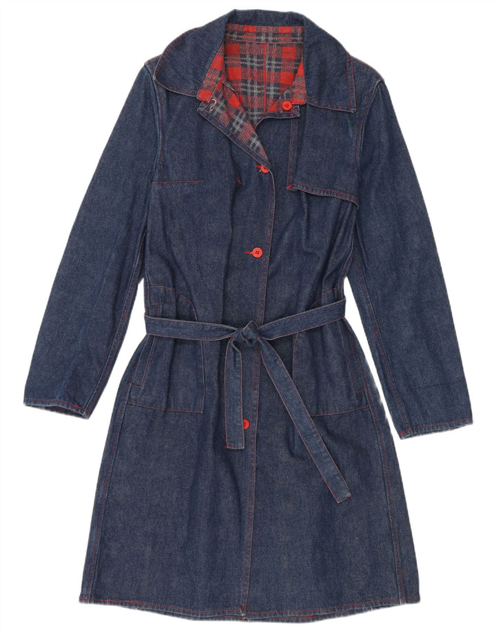 VINTAGE Γυναικείο Τζιν Παλτό UK 14 Medium Navy Blue