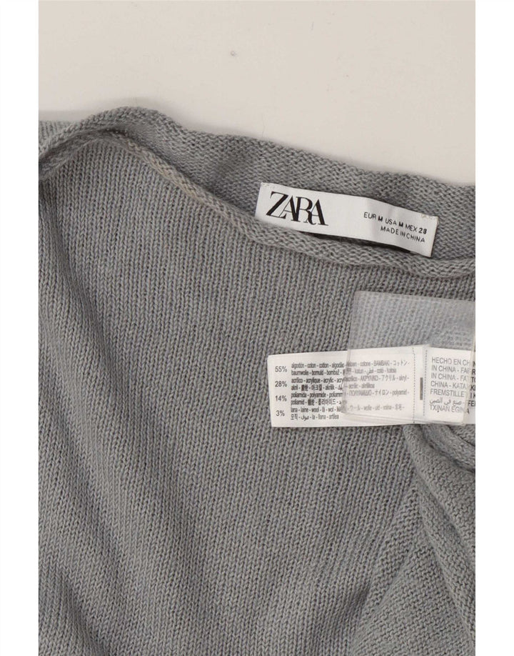Zara Γυναικείο πουλόβερ με λαιμόκαυμα μεγάλου μεγέθους UK 14 μεσαίο βαμβακερό γκρι
