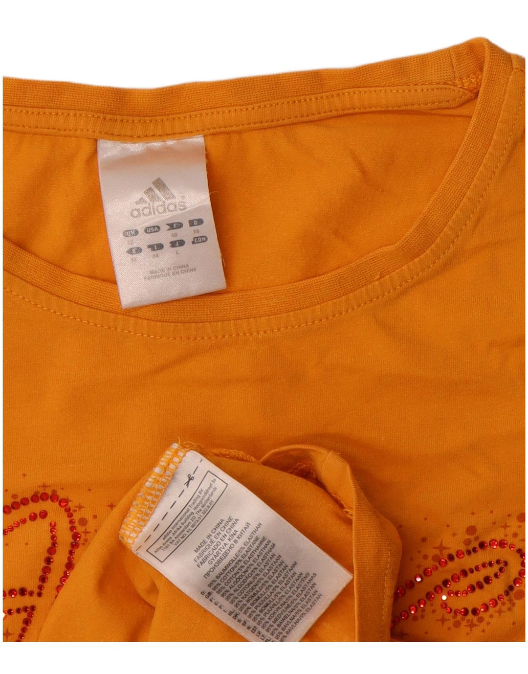 Γυναικείο γραφικό T-Shirt Adidas Top UK 12 μεσαίο κίτρινο βαμβακερό