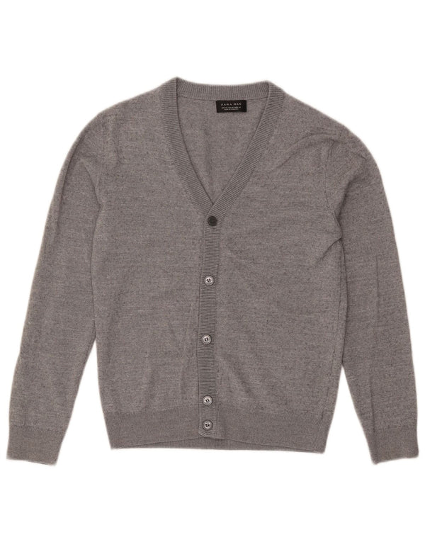 Zara Mens Cardigan Sweater Medium Grey Flecked