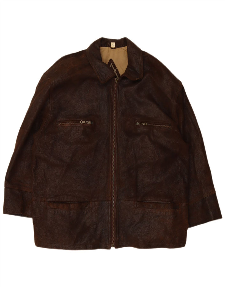 VINTAGE Ανδρικό Δερμάτινο Μπουφάν UK 40 Μεγάλο Καφέ Δερμάτινο