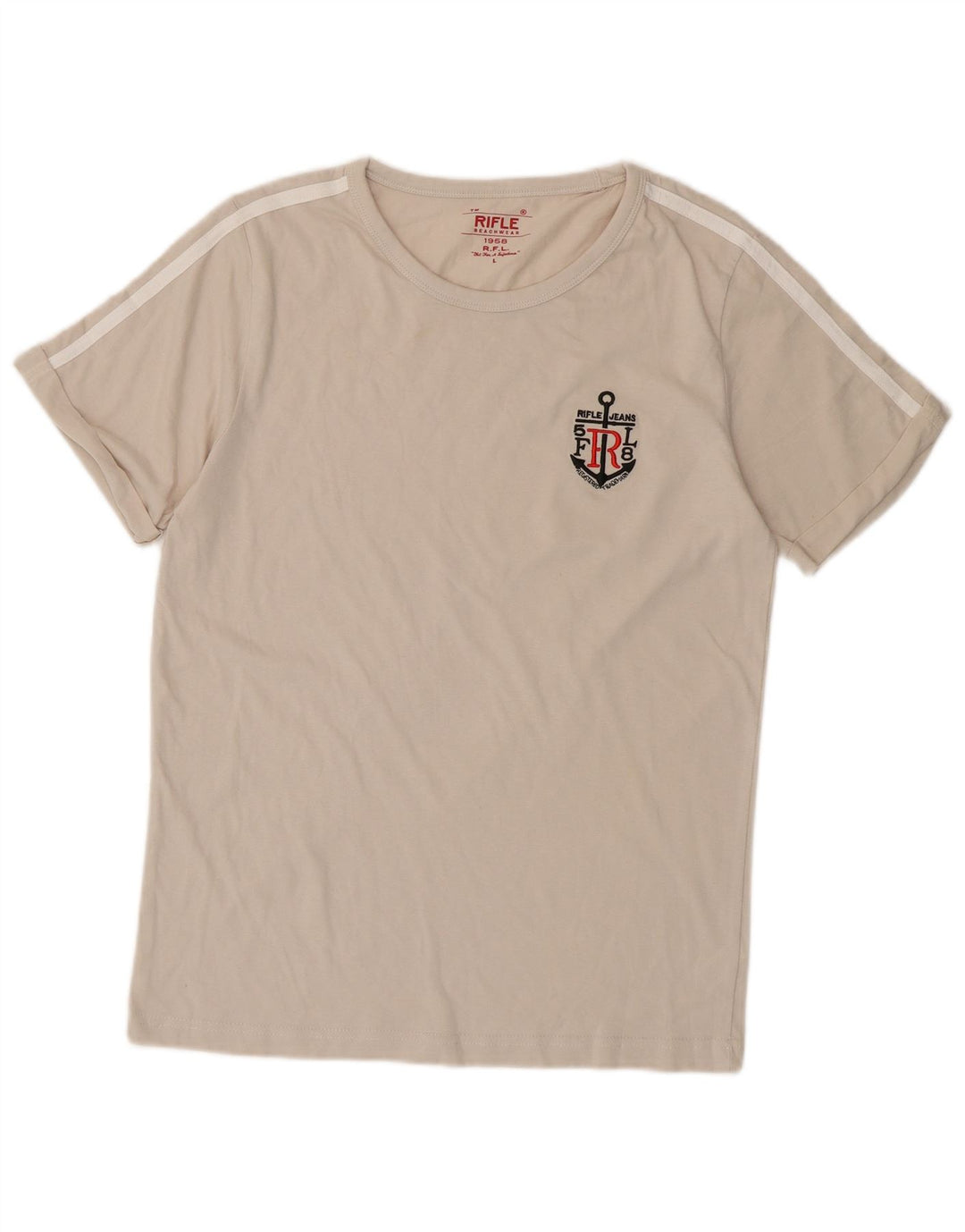 RIFLE Γυναικείο T-Shirt Top UK 14 Large Off White Βαμβακερό