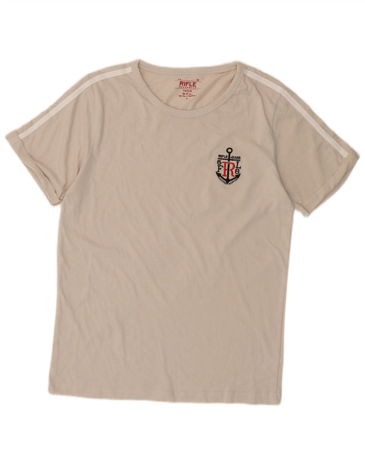 RIFLE Γυναικείο T-Shirt Top UK 14 Large Off White Βαμβακερό