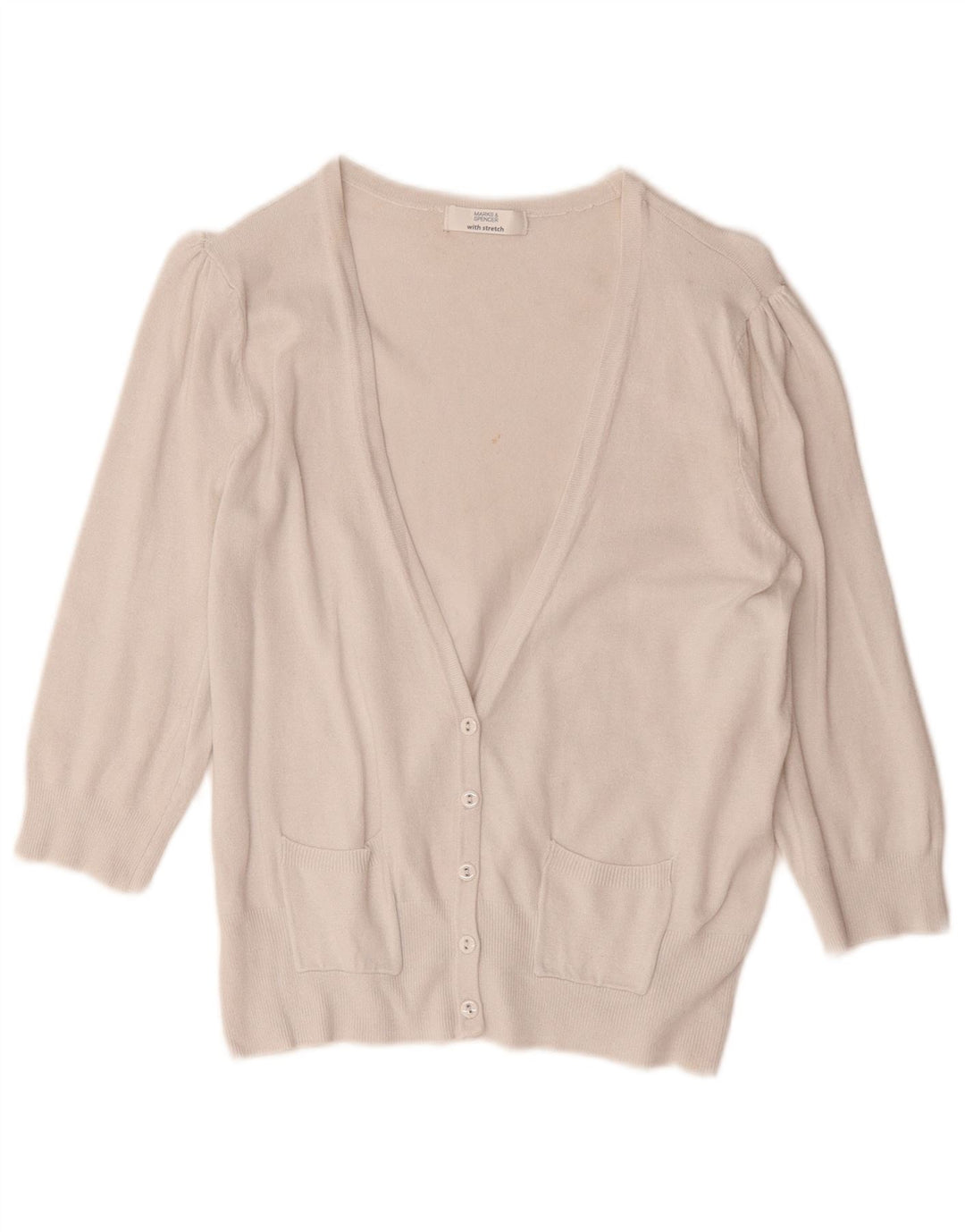 Marks & Spencer Γυναικείο πουλόβερ ζακέτα με 3/4 μανίκια UK 14 Medium Off White