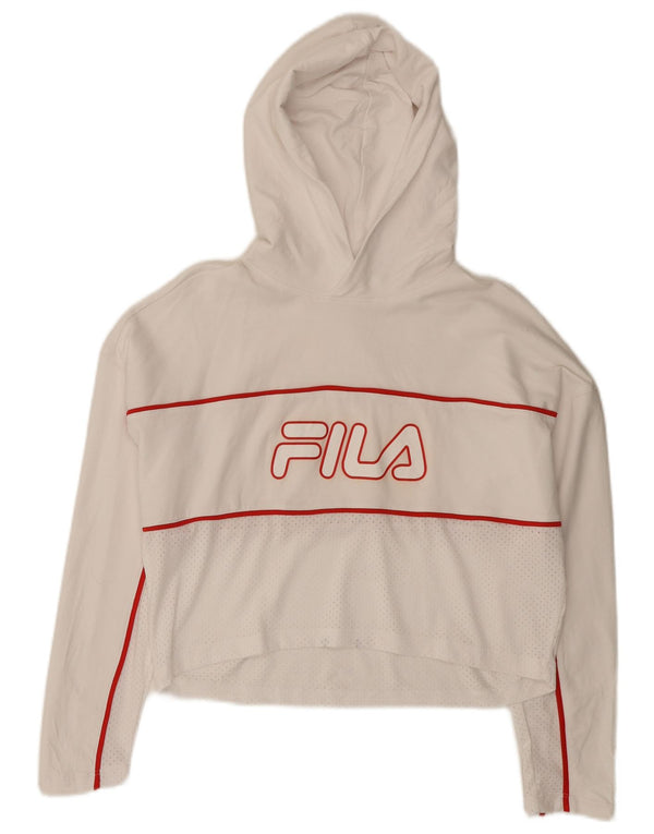 Fila Womens Oversized Graphic Crop Hoodie Jumper UK 6 XS White