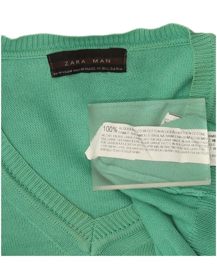 Ανδρικό πουλόβερ Zara με V λαιμόκοψη, Βαμβακερό μεσαίο πράσινο