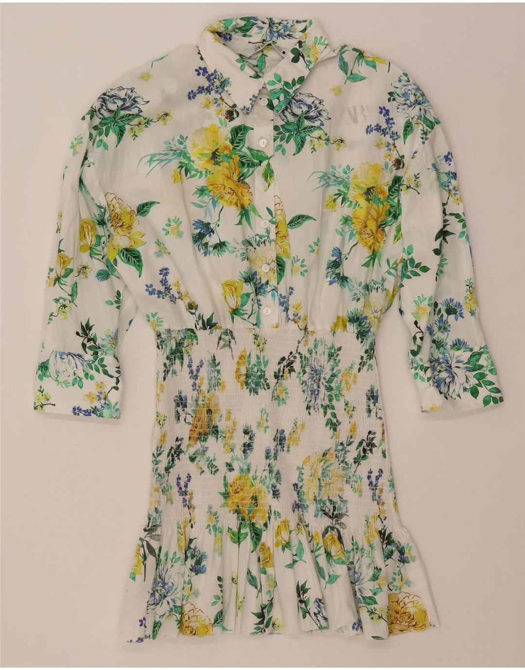 ZARA Γυναικείο πουλόβερ πουκάμισο 3/4 μανίκι UK 10 Small White Floral