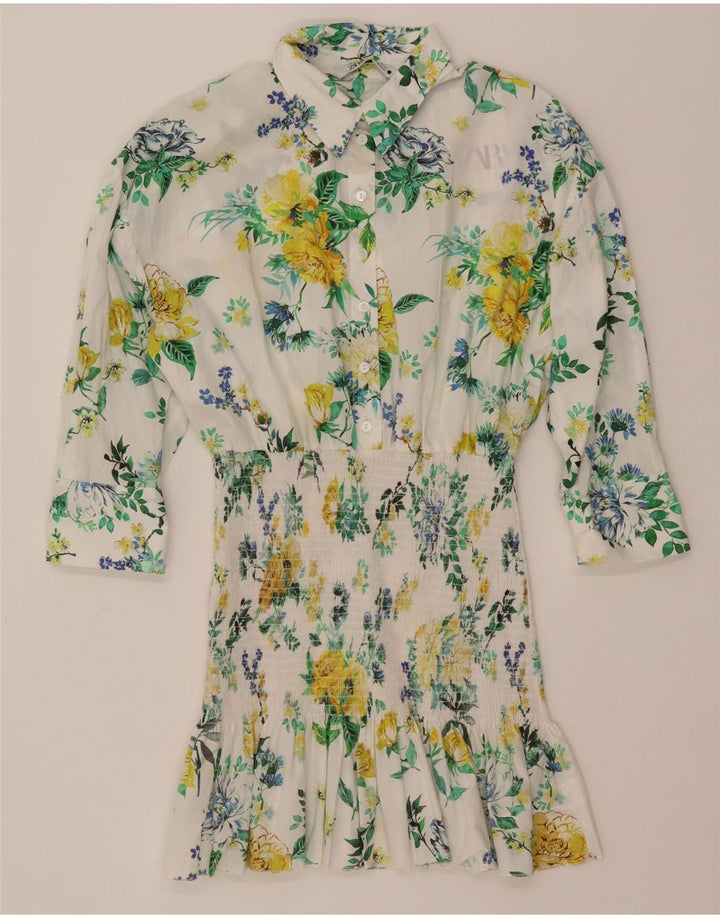 ZARA Γυναικείο πουλόβερ πουκάμισο 3/4 μανίκι UK 10 Small White Floral