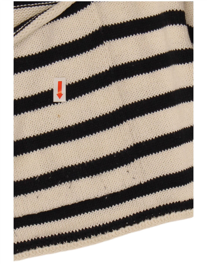 ZARA Womens Oversized V-Neck Jumper Sweater UK 10 Small White Striped