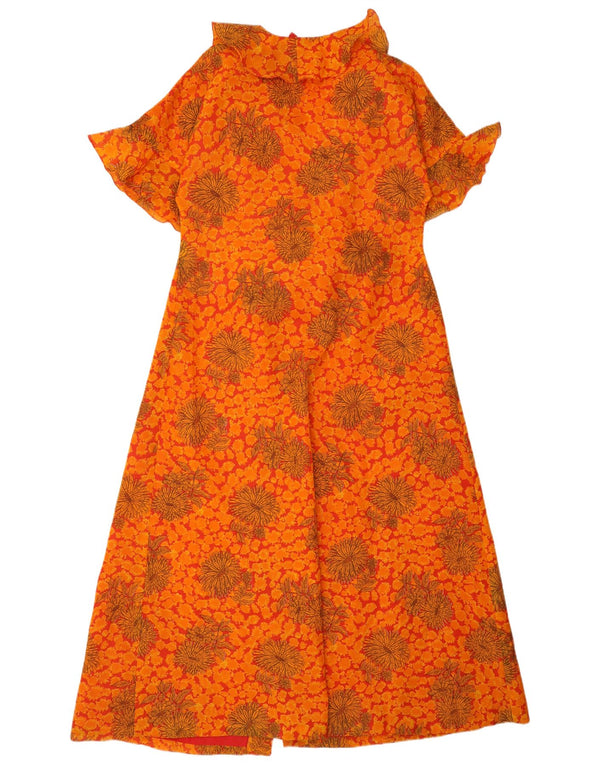 Vintage μάξι γυναικεία ρόμπα UK 14 Medium Orange Floral Bohemian