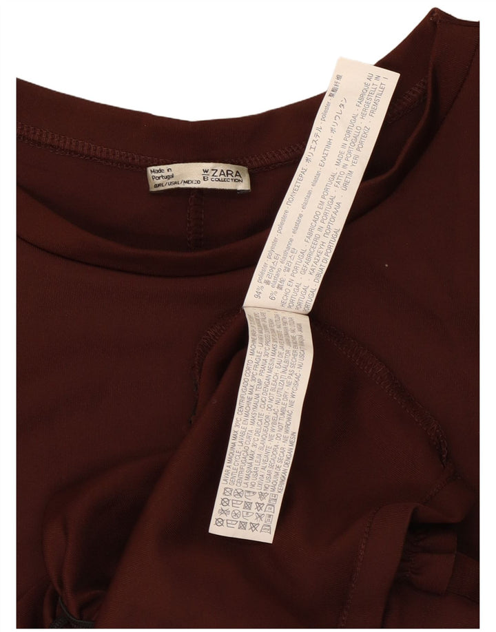 Zara Γυναικείο φόρεμα με βολάν μπροστά Shift UK 14 Large καφέ πολυεστέρας