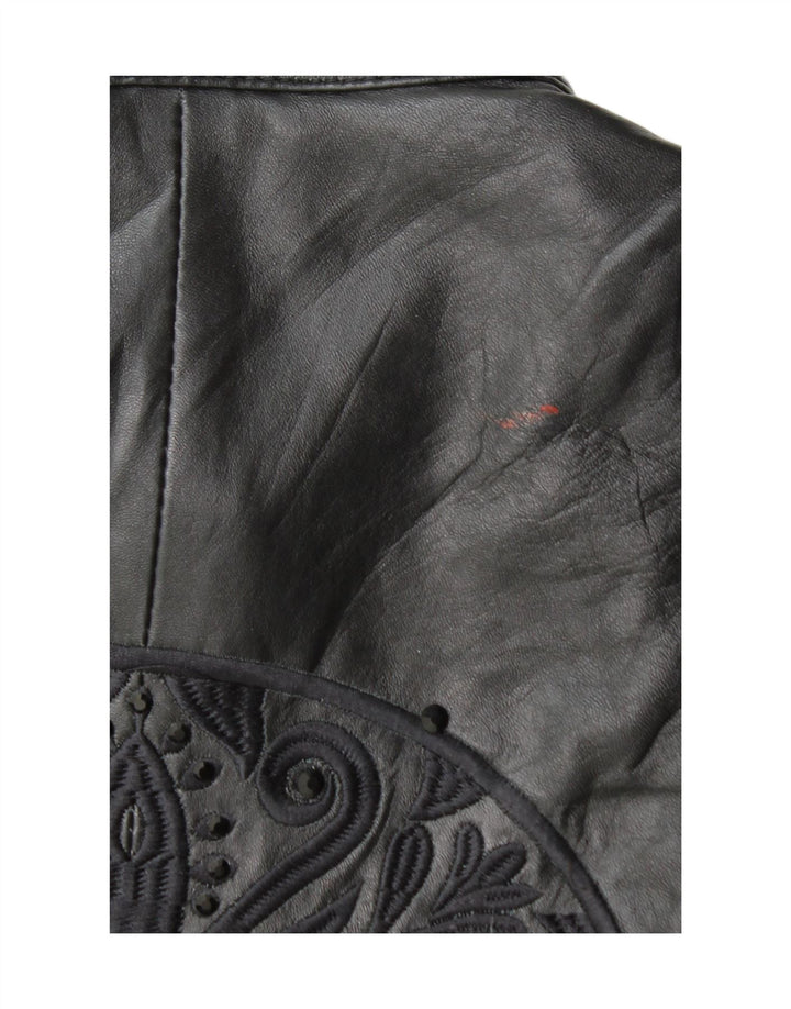Vintage Γυναικείο Γραφικό Δερμάτινο Μπουφάν Biker EU 38 Medium μαύρο δέρμα