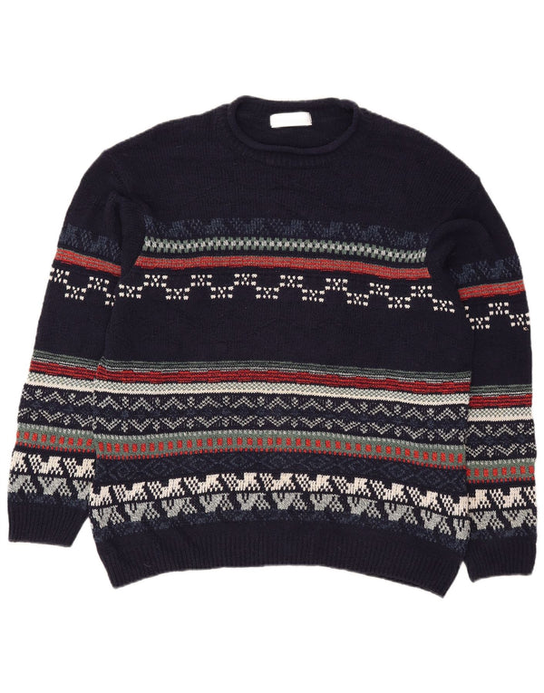 Marks & Spencer Ανδρικό πουλόβερ με λαιμόκοψη μεγάλο Navy Blue Fair Isle
