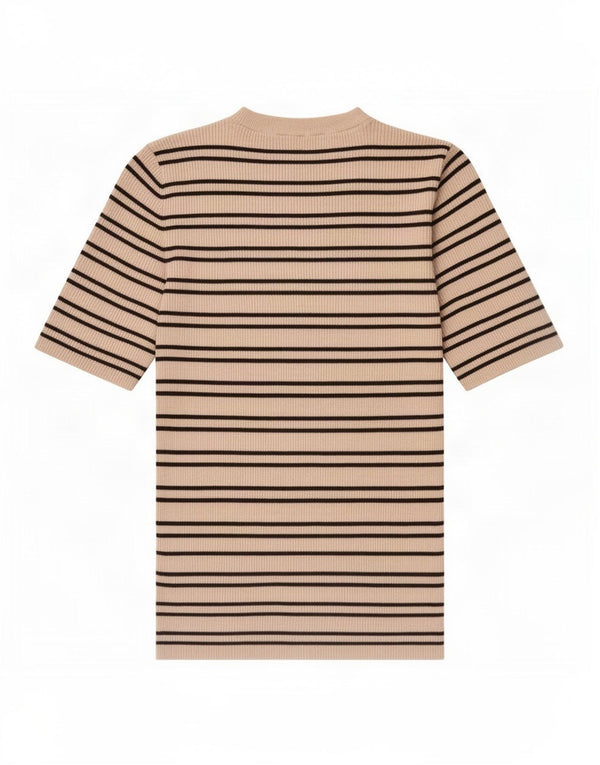 Marks & Spencer Γυναικείο T-Shirt Top UK 14 Μεγάλη μπεζ ριγέ βισκόζη