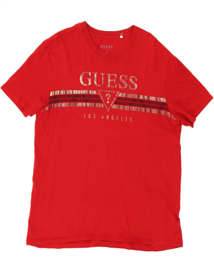 GUESS Mens Graphic T-Shirt Top XL Red Vintage Guess and Second-Hand Guess from Messina Hembry 