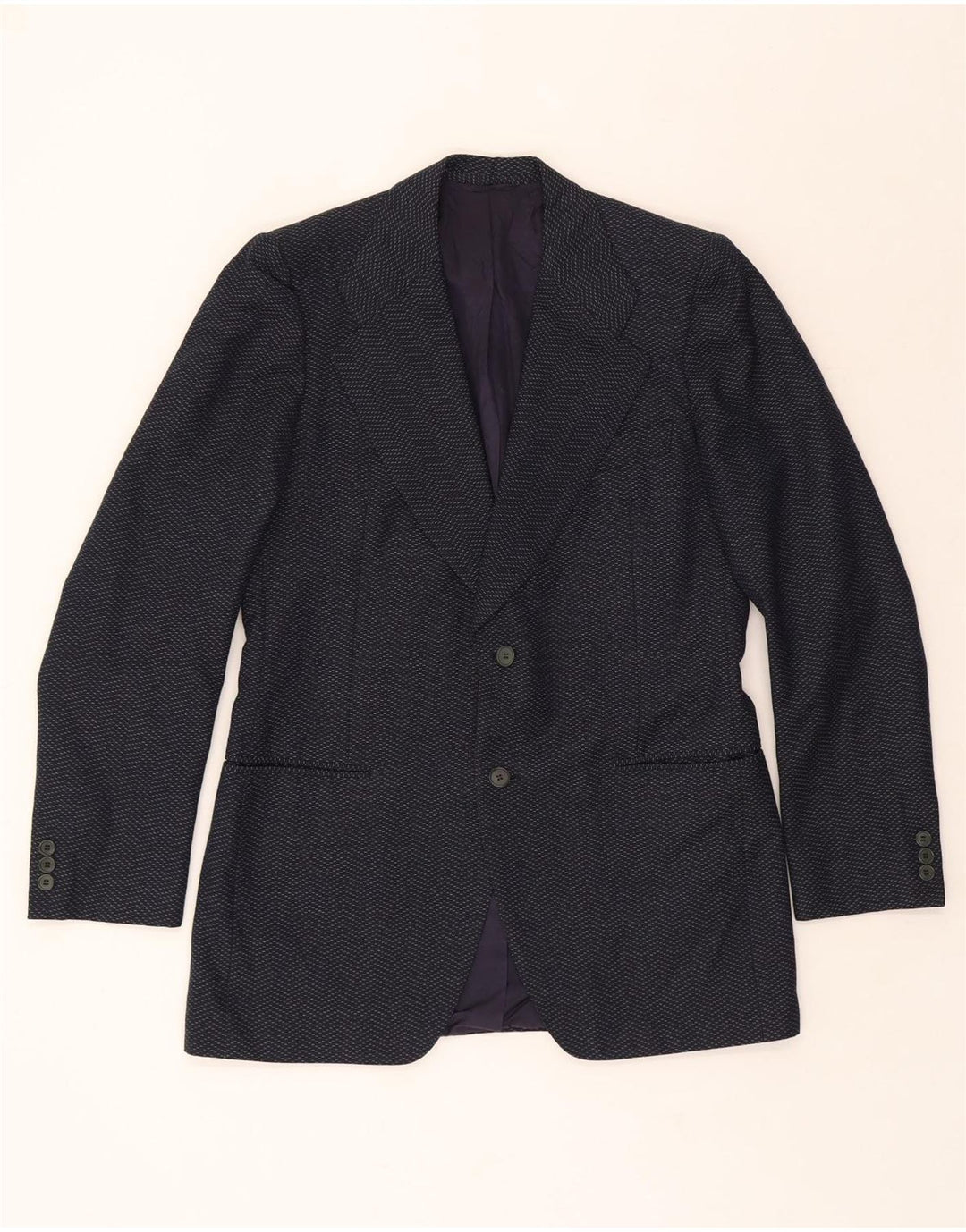 BEUZI Mens 2 Button Blazer Jacket IT 50 Large Navy Blue Pinstripe Vintage Beuzi and Second-Hand Beuzi from Messina Hembry 
