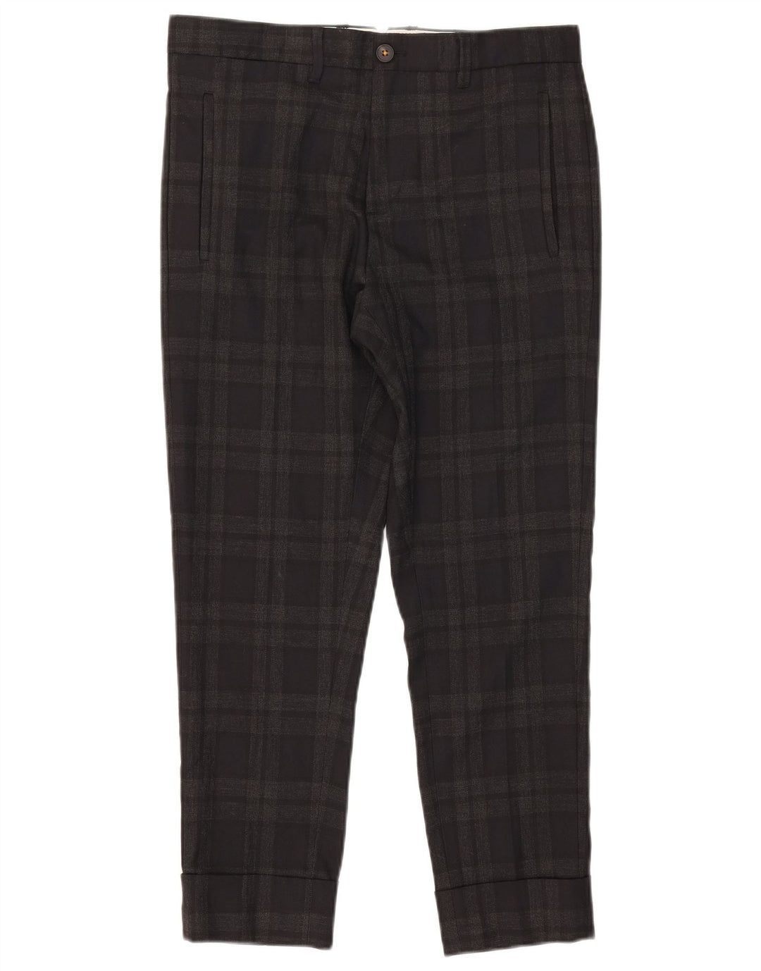 Zara Ανδρικό Slim Cropped Παντελόνι EU 38 Small W30 L25 Grey Check Polyester