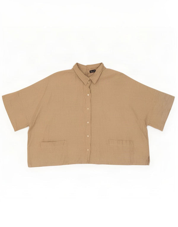 Vintage Γυναικείο Crop Μπλούζα UK 22 3XL Μπεζ βαμβακερό