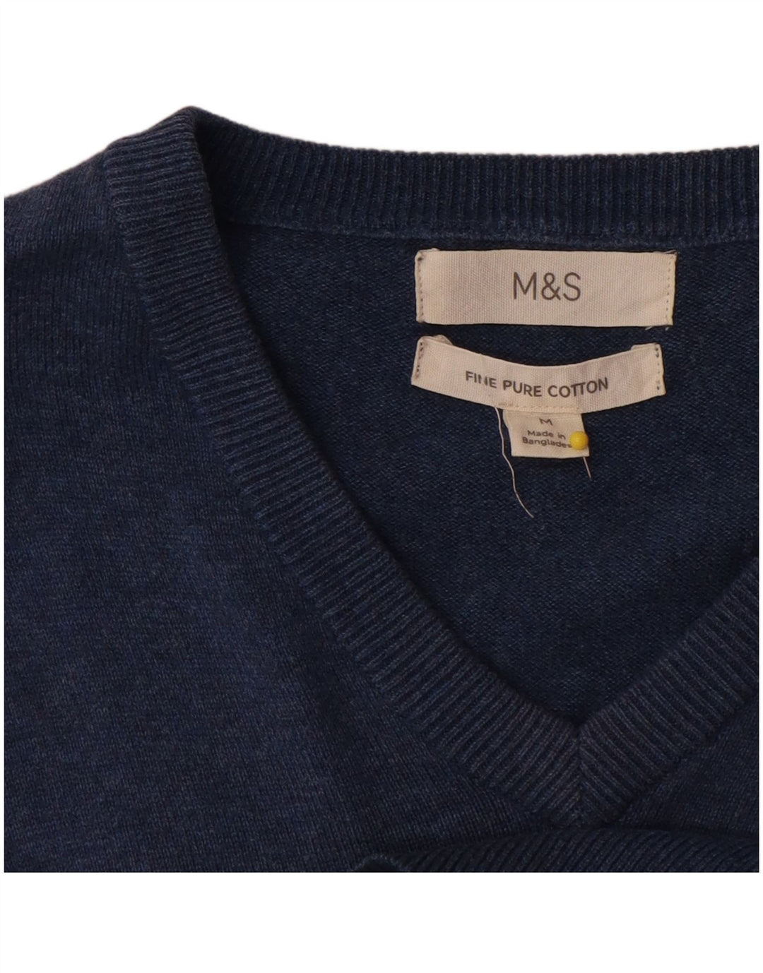 Marks & Spencer Ανδρικό πουλόβερ με λαιμόκοψη σε μεσαίο μπλε βαμβακερό