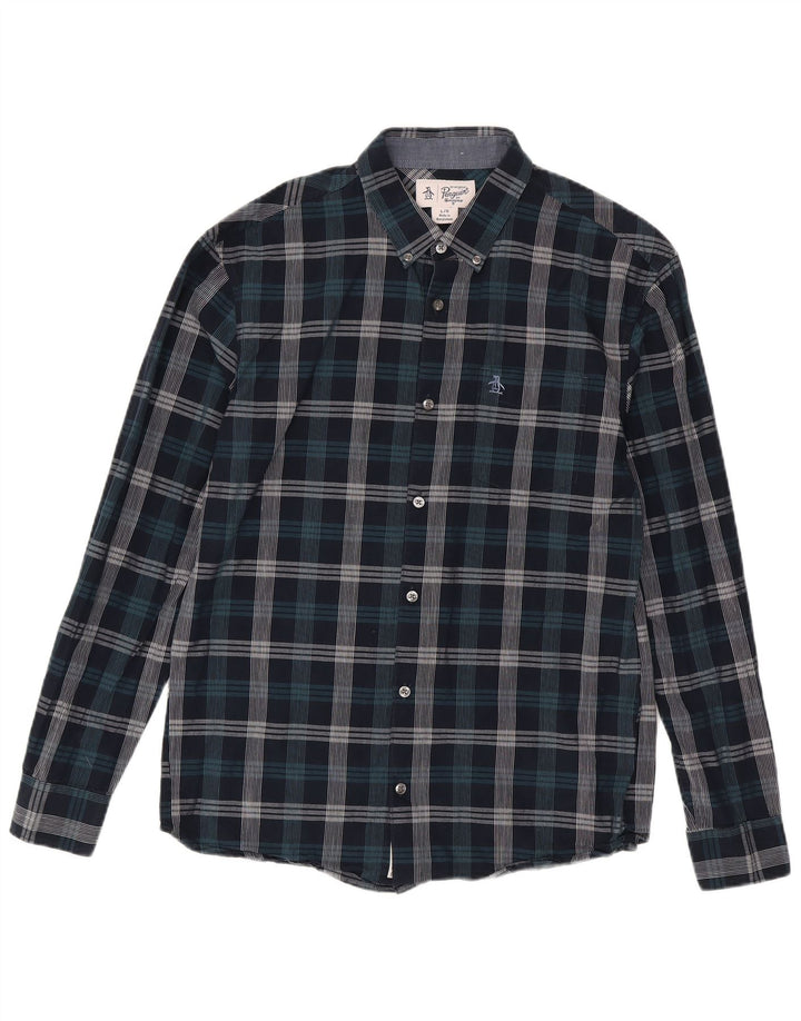 Ανδρικό Πουκάμισο Penguin Large Navy Blue Check Cotton