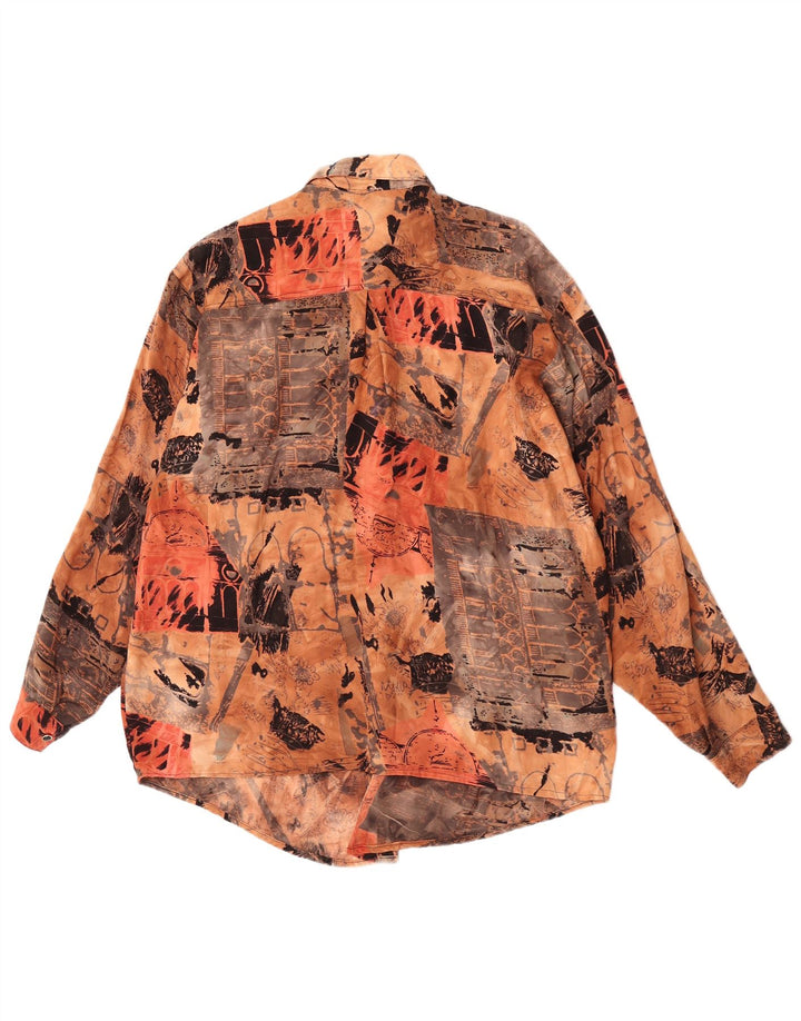 Vintage γυναικείο πουκάμισο με αφηρημένο σχέδιο EU 44 XL καφέ ρεγιόν