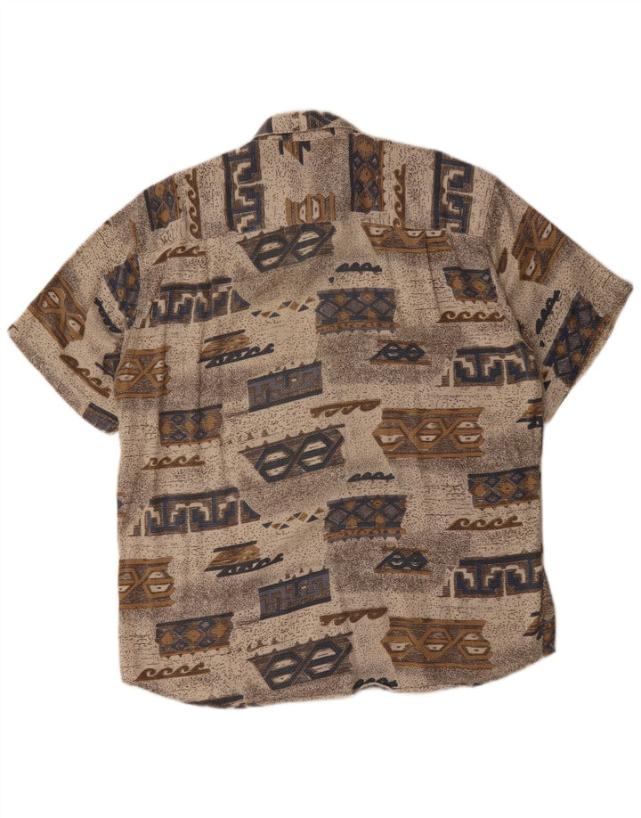 VINTAGE Mens Abstract Pattern Short Sleeve Shirt Large Grey Cotton