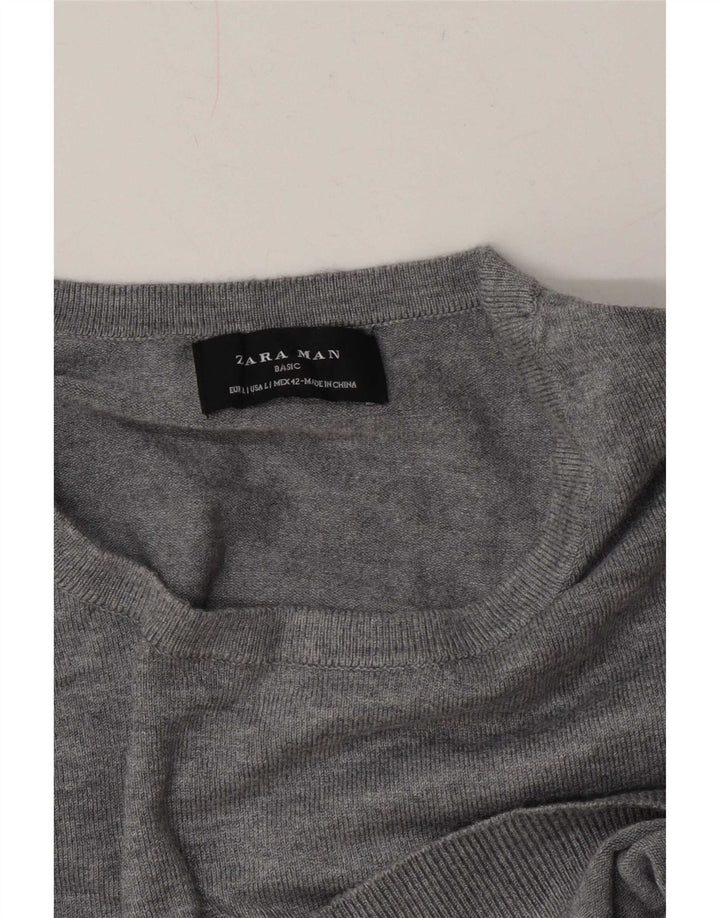 Ανδρικό πουλόβερ Zara Crew Neck Jumper Large Grey