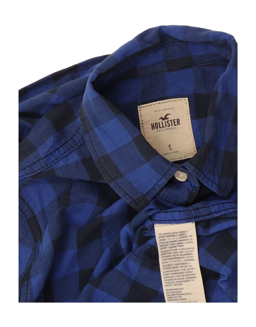 Γυναικείο πουκάμισο Hollister Flannel UK 10 Small Blue Gingham Cotton