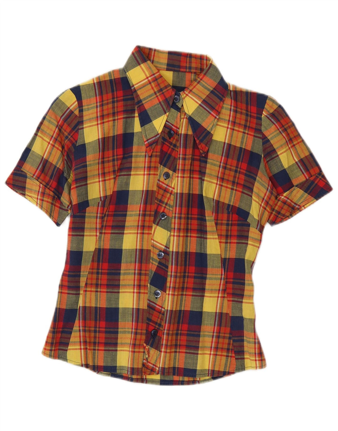 VINTAGE Γυναικείο κοντομάνικο πουκάμισο UK 10 Small πολύχρωμο τσεκ